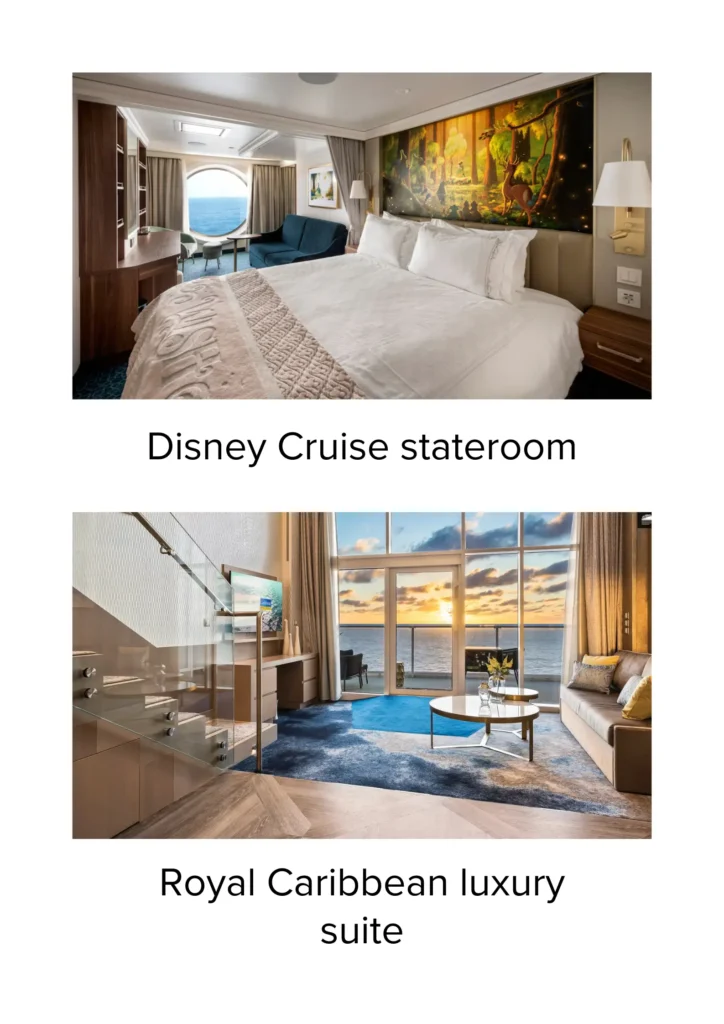 Disney Cruise family stateroom vs Royal Caribbean luxury suite with ocean view