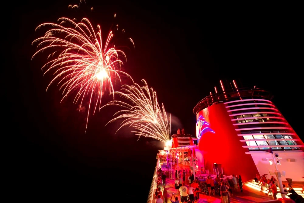 Disney Cruise Line ship with fireworks at sea – Where Magic Meets the Ocean